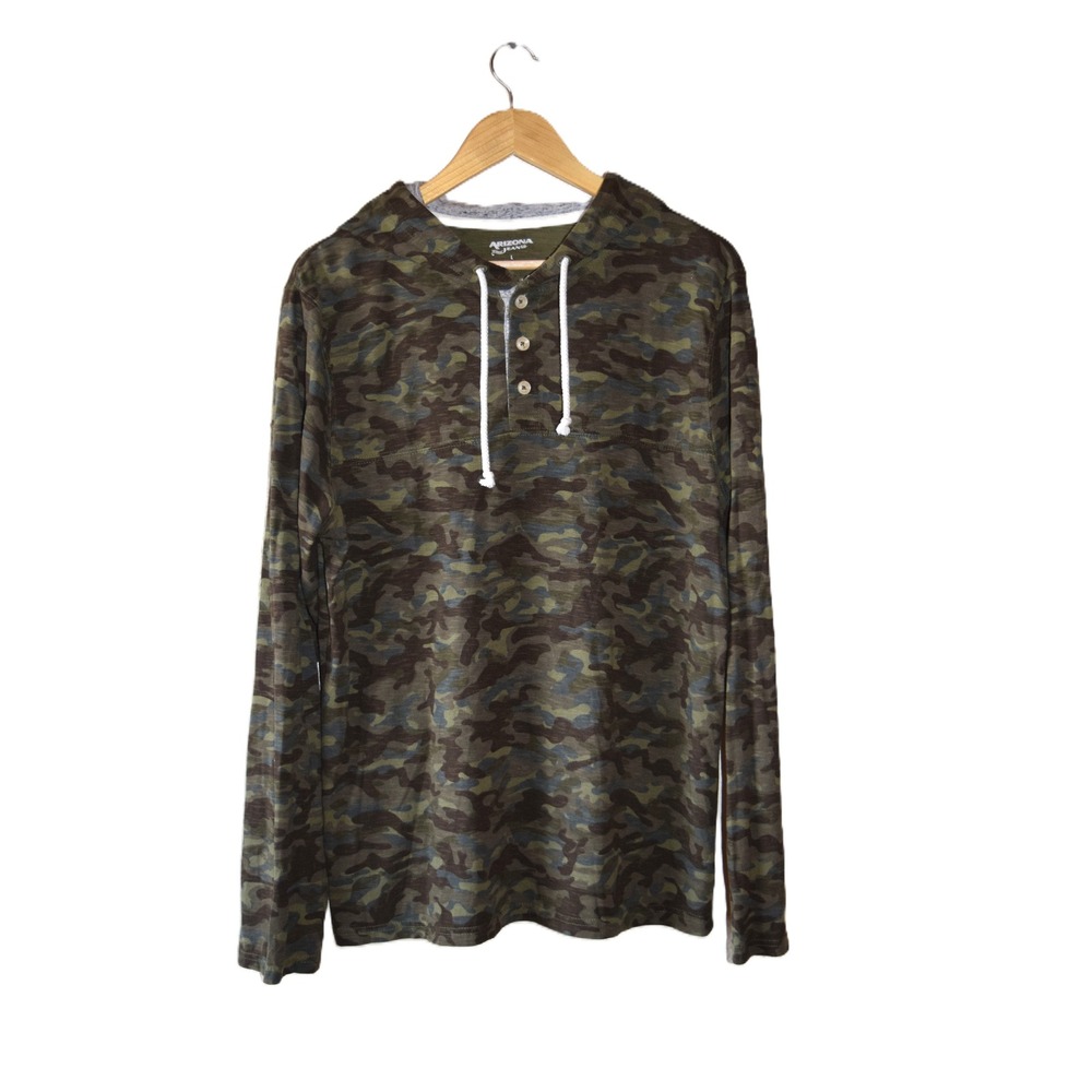Arizona Jean Co Hoodie Henley Mens Large Green Camo Excellent Long Sleeve Shirt